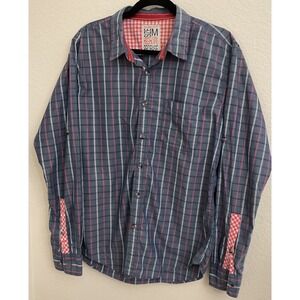 Probase Mens Slim Fit Plaid Button Down Shirt Blue Red Long Sleeve Size Medium